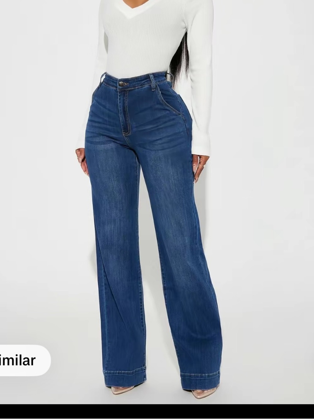 Wide Leg High-Waist Jeans - Blue